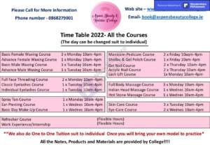 Aspens Beauty College Timetable
